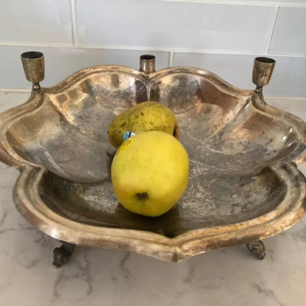 Candle Holder with vase. Large. Bowl. Metal. Rare